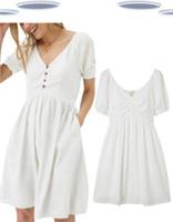 Ex Fat Face Womens Adiee Linen Blend Dress - Solid White (Slight Defect) - 12 Regular
