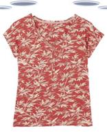 Ex Fat Face Women's Short Sleeve Pyjama Loungewear Top in Red Leaf Print - 12 Regular