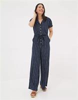 RRP £79 Fat Face Acre Stripe Linen Blend Jumpsuit - Navy - Regular Length