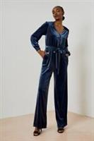 COPPER & BLACK for FAT FACE midnight blue velvet velour jumpsuit tie belt BNWT 8 - 8 Regular