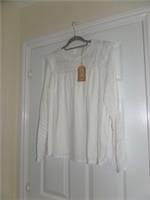BNWT FAT FACE Size 18 Ivory Stretch Lace Trimmed Long Sleeve 'Jasmine' Top NEW - 18 Plus