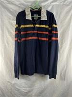 Fat Face Rugby Polo Shirt Mens Size Large L Blue Red Long Sleeve Striped - L Regular