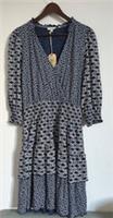 Fat Face Dress NEW Size 10 Blue Tiered Prairie Bohemian V Neck BNWT Stretch - 10 Regular