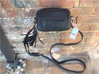 Fat Face Vienna Tassel cross body camera shoulder bag black nubuck leather