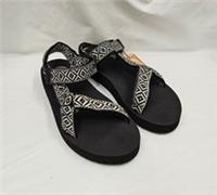 BNWT Ladies FAT FACE Black Jacquard Geometric Strappy Sandals Size UK 7 - CG C59
