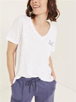 Ladies Fat Face White Maggie Floral Embroidered Pocket T-Shirt Top - 12 Regular