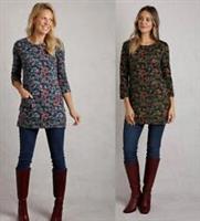 Weird Fish Women Tunic Blouse Dress Round Neck Organic Cotton 3/4 Sleeves Floral - 14 Regular