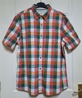 Fat Face Nelson Check Shirt Men's Size XL P2P 24.5" Short Sleeve Orange BNWOT - XL Regular