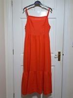 Fat Face Linen Julien Midi Dress Size UK 16 Tie Back Bright Red / Orange Tiered - 16 Regular
