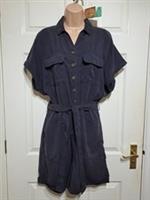 Fat Face Utility Playsuit Tencel UK Size 14 Pockets Belted Flowing Charcoal BNWT - 14 Regular