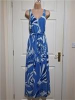 Fat Face Fione Dress Size UK 16 Maxi Painted Shell Cobalt Blue Cotton Linen Belt - 16 Regular