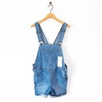 Fat Face Shortie Denim Dungaree Playsuit Size 16 NEW Cotton Stretch Light Wash - 16 Regular