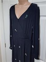 Fat Face Bonnie Embellished Midi Dress Size UK 12 Floral Faux Wrap Tiered Black - 12 Regular
