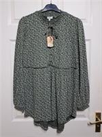 Fat Face Billie Spring Butter Top UK 10 Tiered Blouse Keyhole Neck Olive Green - 10 Regular