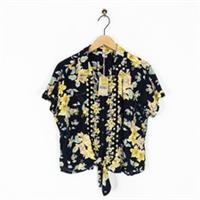 Fat Face Cali Black Citrus Floral Shirt Size 14 NEW Short Sleeve Button Blouse - 14 Regular