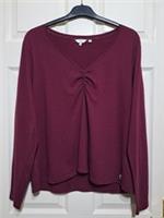 Fat Face Twist Front Top Size UK 20 P2P 22" Long Sleeve Soft Flowing Plum Red - 20 Plus