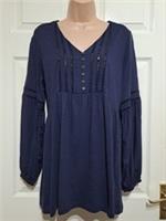 Fat Face Ellie Longline Top Size UK 10 Long Sleeve Embroidered Ruched Blue BNWOT - 10 Regular