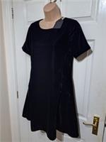 Fat Face Velvet Simone Dress CB Size UK 6 Boxy Knee Length Pockets Lined Black - 6 Regular