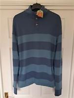 Fat Face Rugby Sweatshirt Size S Oversized P2P 23" Thorpe Stripe Half Neck Blue - S Regular