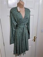 Fat Face Delphine Dress UK 14 Knee Length Ditsy Floral Olive Green Waist Wrap - 14 Regular