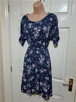 Fat Face Delilah Dress Size UK 10 Above Knee Lightweight Tie Waist Floral Indigo - 10 Regular