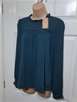 Fat Face Charlotte Top Size UK 6 Green Teal Cotton Modal Long Sleeve BNWT - 6 Regular