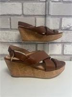 FAT FACE NEW BROWN LEATHER WITH CORK WEDGE SANDALS SIZE 4/37 CG N47