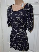 Fat Face Delilah Top Painted Bird Size UK 12 Blouse Cinch Waist Tie Black BNWT - 12 Regular