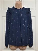 Fat Face Jasmine Blouse Festival Size UK 8 Long Sleeve Frilled Lightweight Blue - 8 Regular