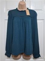 Fat Face Charlotte Top Size UK 6 - 8 Green Teal Cotton Modal Long Sleeve BNWT - 6 - 8 Regular