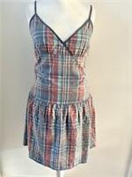 Fat Face Size 12 Blue Pink Checked Sundress Shirred Back Adjustable Straps BNWT - 12 Regular
