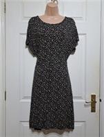 Fat Face Erin Dress UK 12 Knee Length Versatile Tie Ditsy Floral Viscose Black - 12 Regular