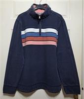 Fat Face Airlie Sweatshirt Men's Size XL P2P 25" Chest Stripe 1/4 Zip Navy Blue - XL Regular