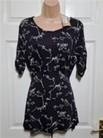 Fat Face Delilah Top Painted Bird Size UK 12 Blouse Cinch Waist Tie Black BNWT - 12 Regular