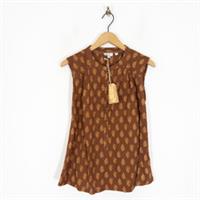 Fat Face Natural Morgan Woodblock Cami Blouse Size 10 NEW Cotton Henley - 10 Regular