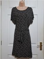 Fat Face Erin Dress UK 12 Ditsy Floral Above Knee Belt Tie Viscose Black NEW - 12 Regular