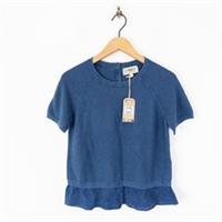 Fat Face Lena Blue Laundered Woven Knit Top Size 8 NEW Short Sleeve RRP &pound;52 - 8 Regular