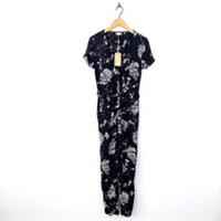 Fat Face Annabelle Black Oriental Floral Jumpsuit Size 12 NEW Short Sleeve Taper - 12 Regular