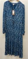 BNWT FATFACE Ladies UK 14 Blue Ikat Patterned Joyce Midi Dress RRP &pound;69 CG H17