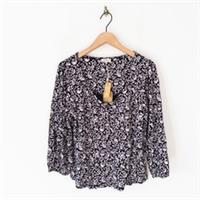 Fat Face Black White Floral Vines Top Size 16 NEW Kara Henley Round Neck Cotton - 16 Regular