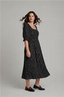 FatFace midi dress Bloom black beige polka dot EcoVero viscose UK 18R new - 18 Regular