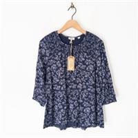 Fat Face Remi Prairie Blouse Top Size 10 NEW Navy White Floral Shirred RRP &pound;42 - 10 Regular