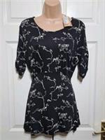 Fat Face Delilah Top Black Bird Print Size UK 12 Viscose Blouse Cinch Waist Tie - 12 Regular