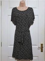 Fat Face Erin Dress Black UK 12 Ditsy Floral Above Knee Belt Tie Viscose Summer - 12 Regular