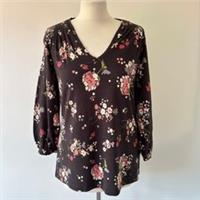 Fat Face Cotton Modal Ditsy Floral Top UK 8 Black Multicoloured Shirred Trim NWT - 8 Regular