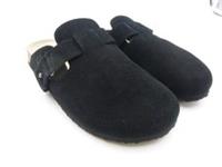 FAT FACE Black Suede Closed Toe Flat Mules Buckle Detail Size 5 BNWOB