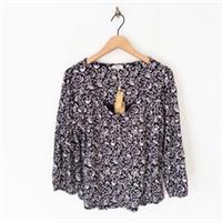 Fat Face Black White Floral Vines Top Size 16 NEW Kara Henley Round Neck Cotton - 16 Regular