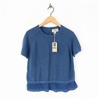 Fat Face Lena Blue Laundered Woven Knit Top Size 10 NEW Short Sleeve RRP £52 - 10 Regular