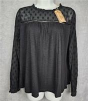 FatFace Womens Black Lace Sheer Yoke Long Sleeve Blouse Top UK 12 NWT Casual