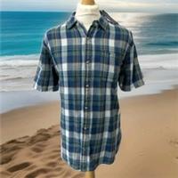 FAT FACE Blue Check Indigo Dye Short Sleeve Summer Shirt Size XL - XL Regular